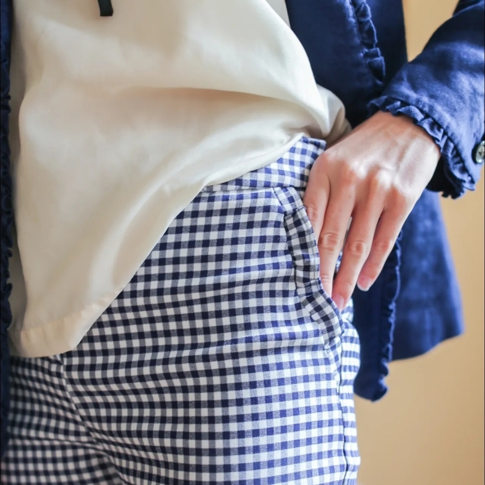 Cynthia Rowley Navy & White Gingham Check Pants — Women's Size 4